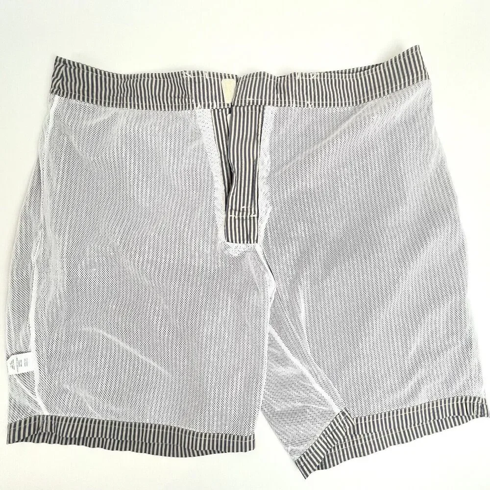 Men's Striped Seersucker Swim Trunks J . Crew Short Blue White Mesh Lined Sz 38